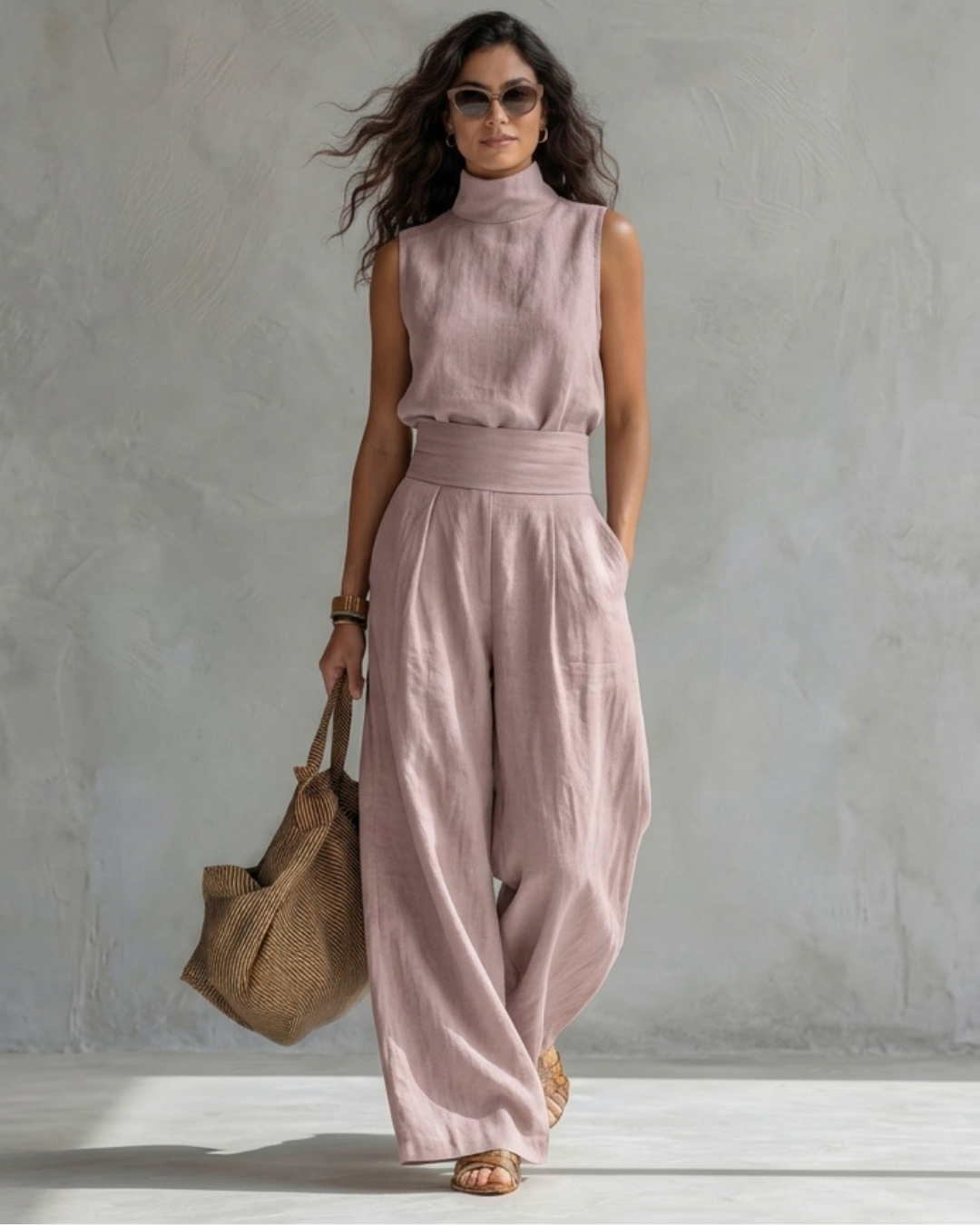 Sandra | Conjunto Top y Pantalón Ancho Algodón Lino