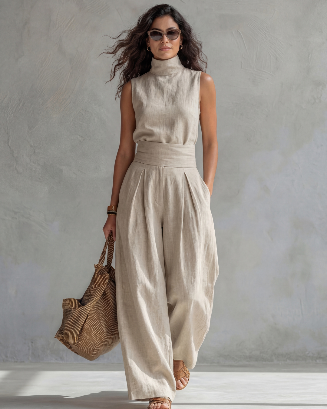 Sandra | Conjunto Top y Pantalón Ancho Algodón Lino