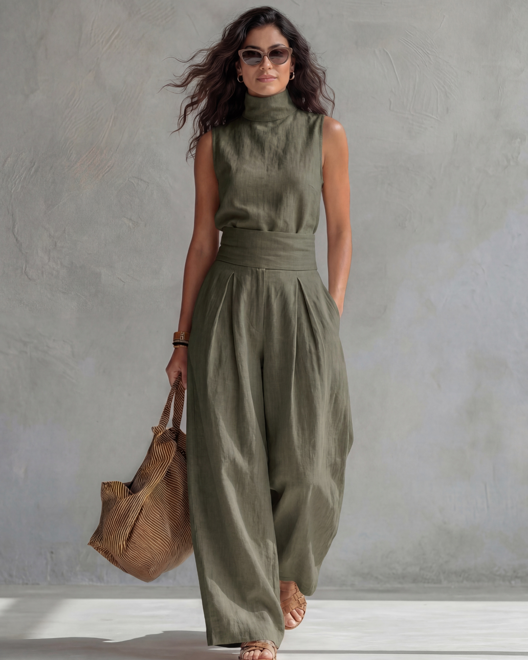 Sandra | Conjunto Top y Pantalón Ancho Algodón Lino