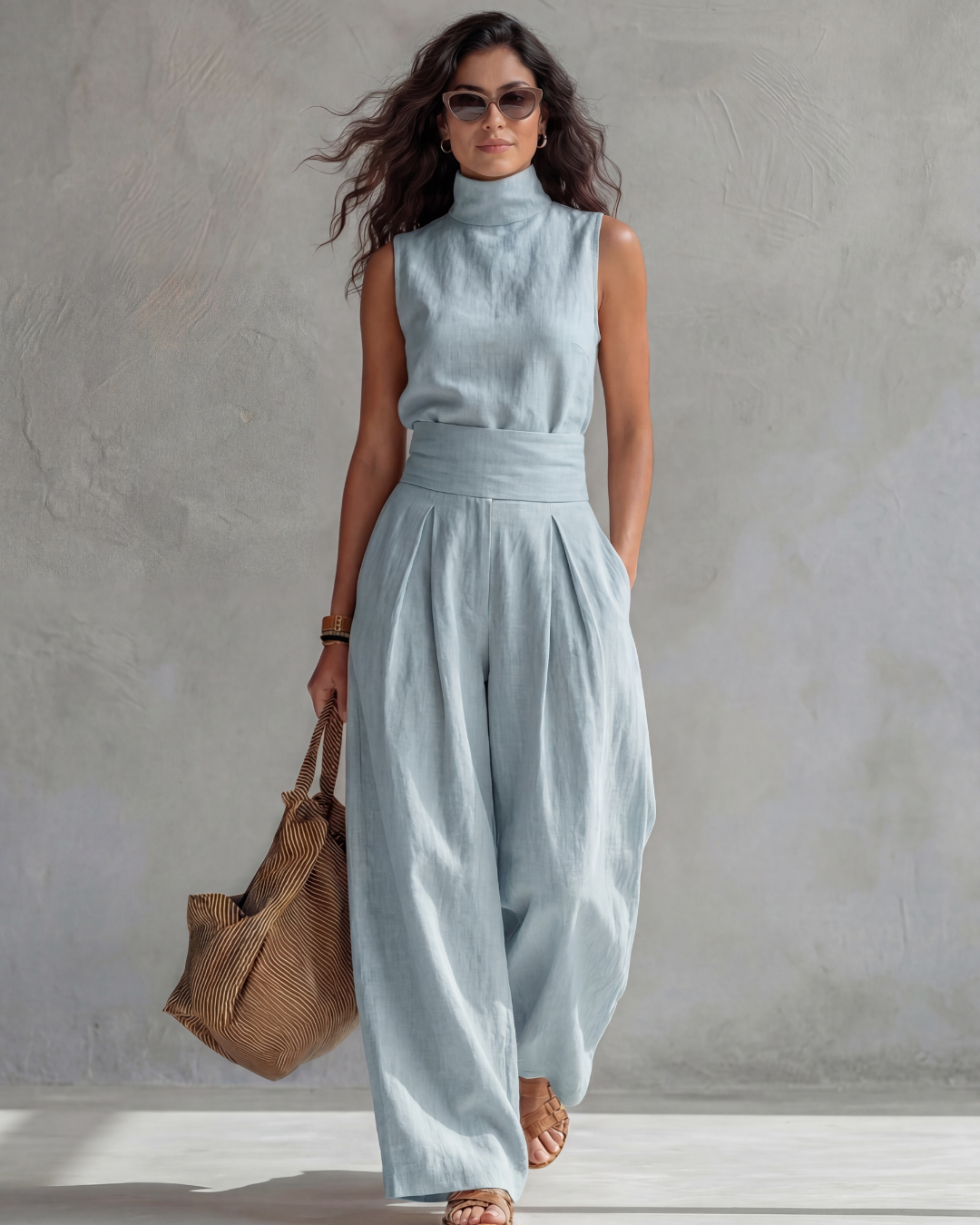 Sandra | Conjunto Top y Pantalón Ancho Algodón Lino