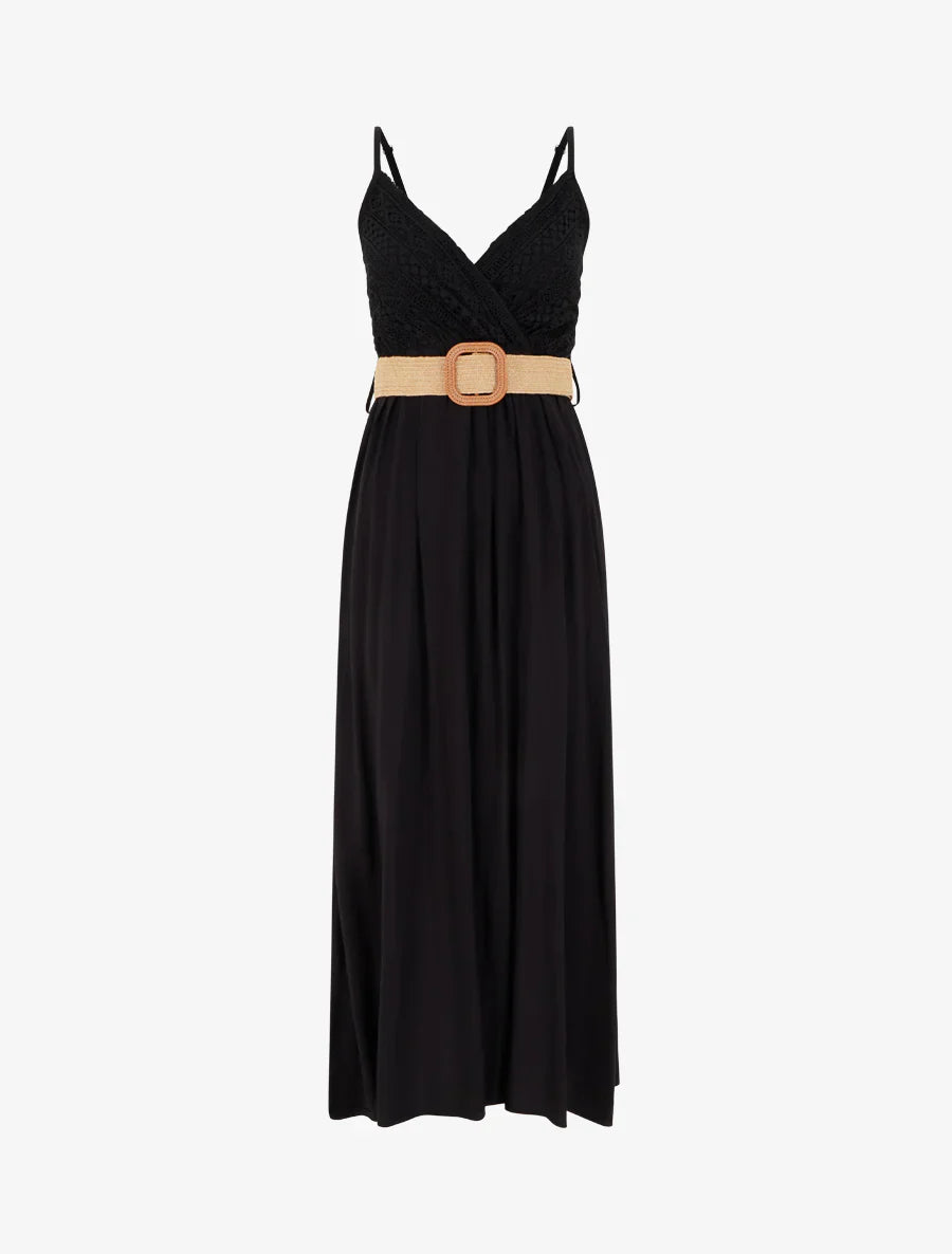 Elena | Vestido largo liso con pecho de encaje