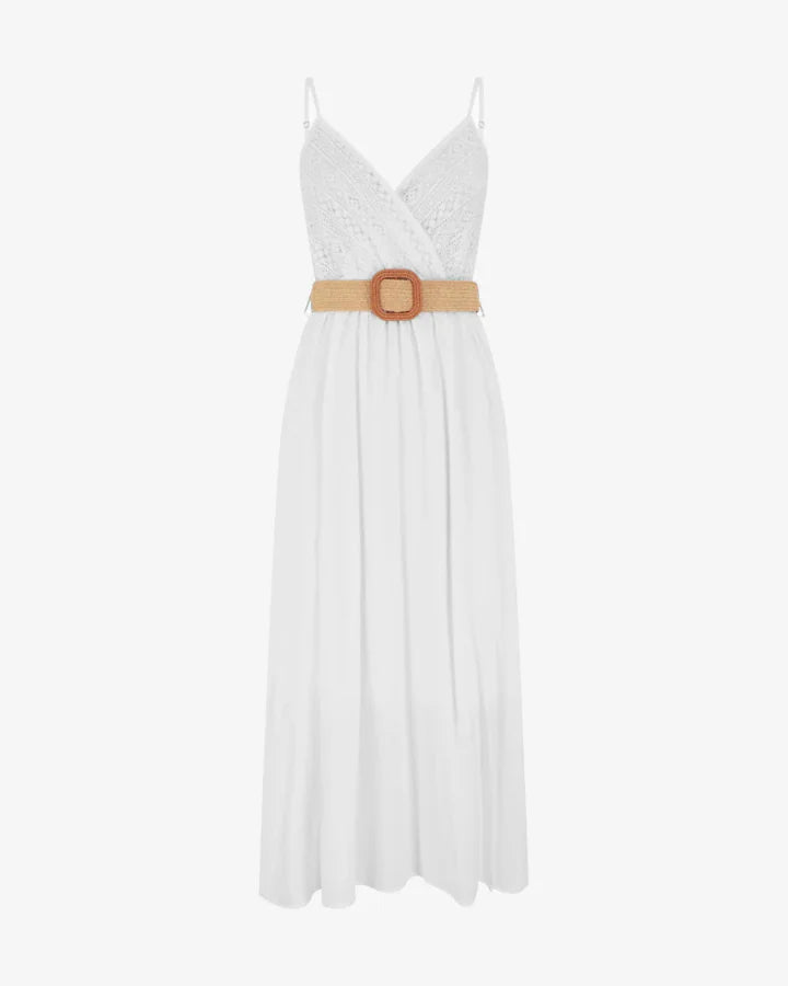 Elena | Vestido largo liso con pecho de encaje