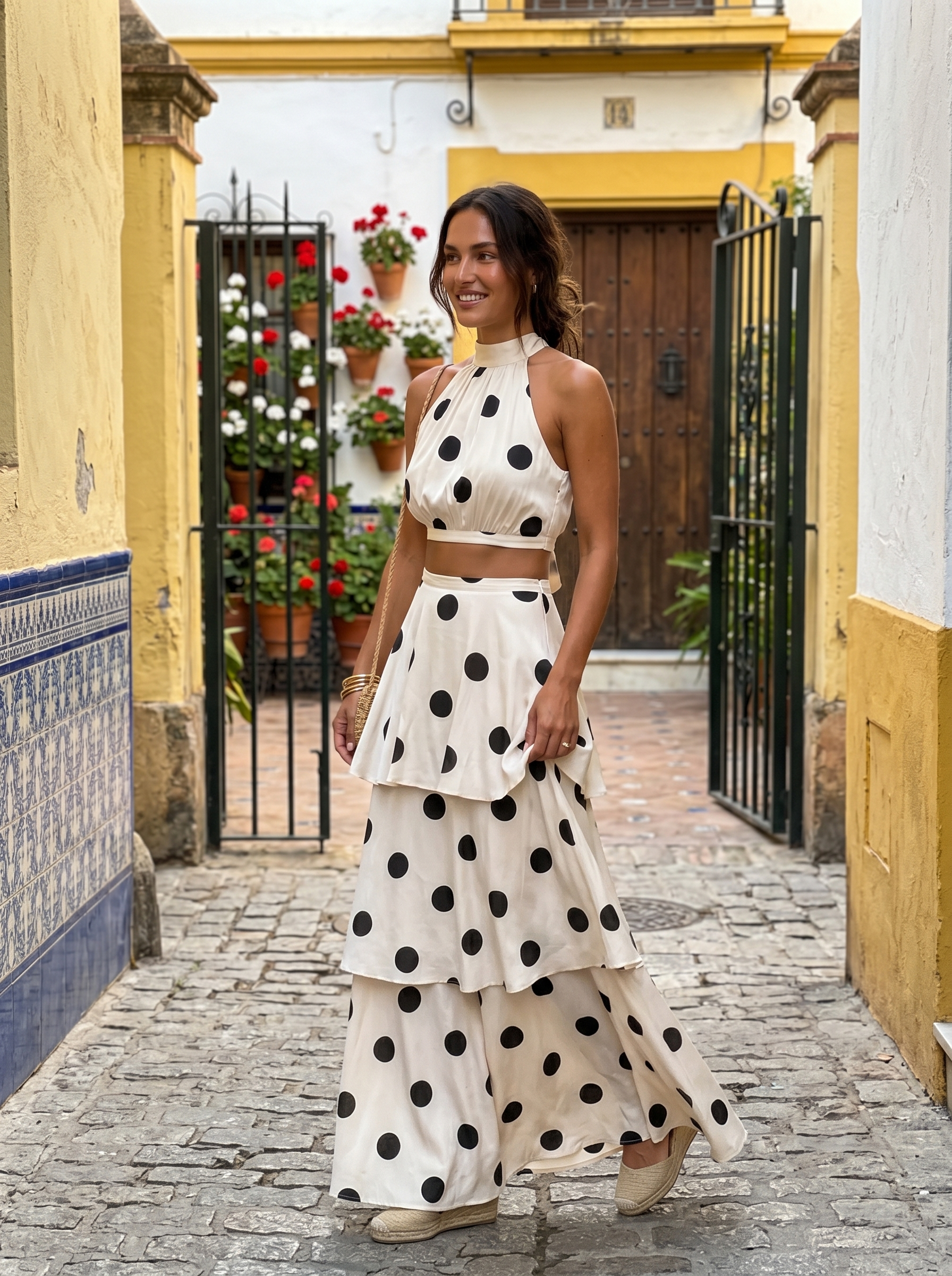 Lucía | Conjunto top y falda larga de lunares